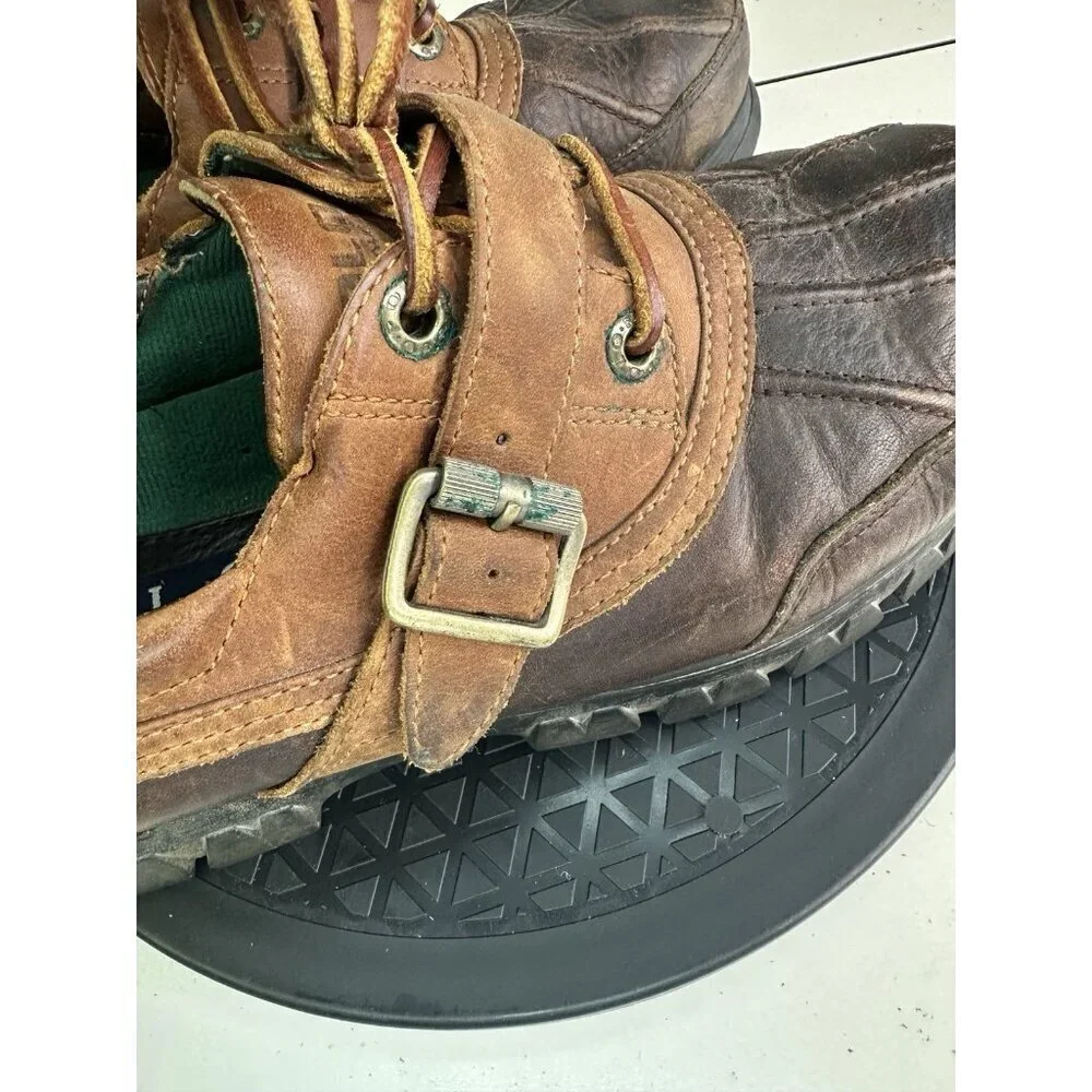 Polo Sport Ralph Lauren Boots 10.5 Dover Duck Leather Brown Buckle Ankle MB2432